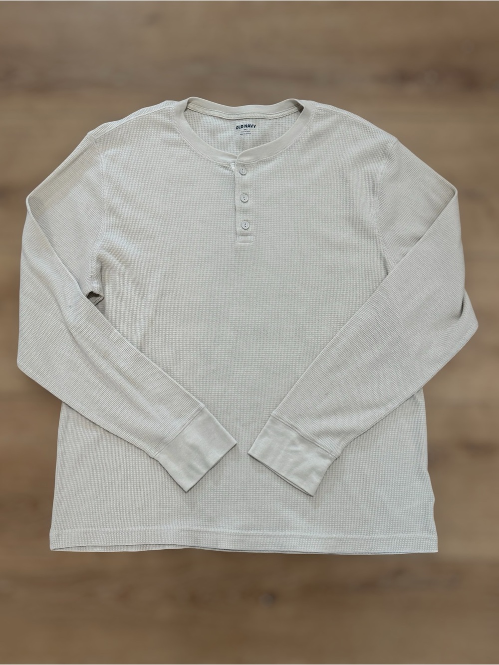 😎NWOT Old Navy Men’s Cream Waffle Knit Casual Longsleeve Fall Henley Tee | XL